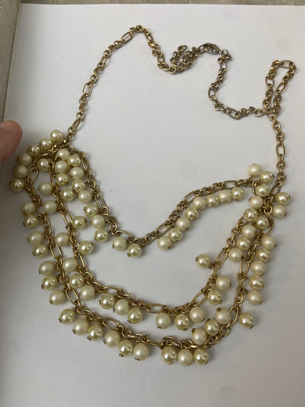 Vintage layered faux pearl necklace gold tone